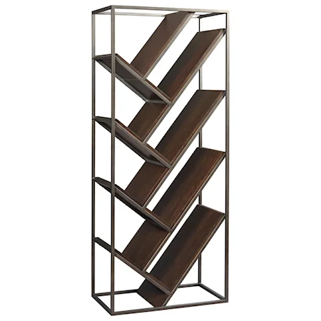 Industrial Chevron Bookcase with Metal Frame
